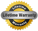A gold and silver round badge with the words Lifetime Warranty written twice in a circular pattern around the edge, and a central banner also displaying Lifetime Warranty. The badge has star accents. Waterproofing Company | Basement Leak Repair | City Wide Group | Professional waterproofing company and basement leak repair in Toronto since 1961. | https://www.citywidegroup.com | +1 416-283-5500